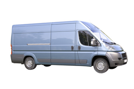 Blue commercial delivery van isolated on a white backgroundの写真素材