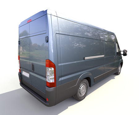 Blue commercial delivery van on a white backgroundの写真素材