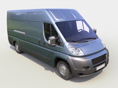 Blue commercial delivery van on a gray の写真素材