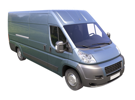 Blue commercial delivery van isolated on a white backgroundの写真素材