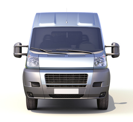 Blue commercial delivery van on a white の写真素材