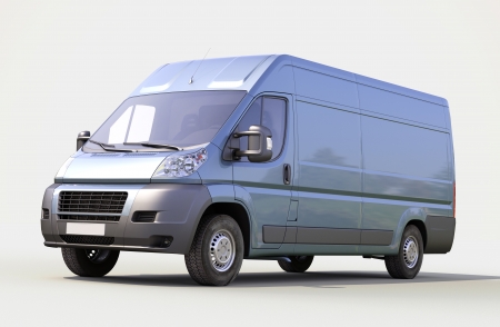 Blue commercial delivery van on a gray の写真素材