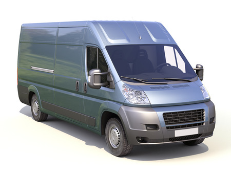 Blue commercial delivery van on a white backgroundの写真素材