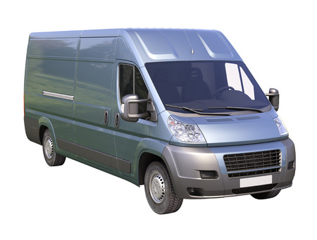 Blue commercial delivery van isolated on a white の写真素材