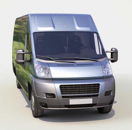 Blue commercial delivery van on a gray の写真素材