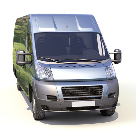 Blue commercial delivery van on a white の写真素材