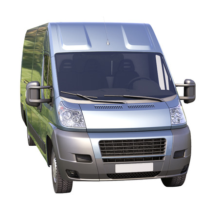 Blue commercial delivery van isolated on a white backgroundの写真素材