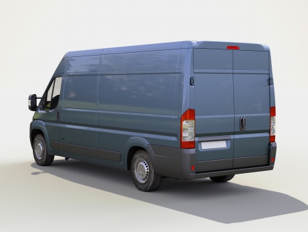 Blue commercial delivery van on a gray backgroundの写真素材