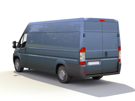 Blue commercial delivery van on a white の写真素材