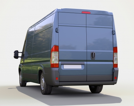 Blue commercial delivery van on a gray の写真素材
