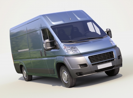 Blue commercial delivery van on a gray backgroundの写真素材