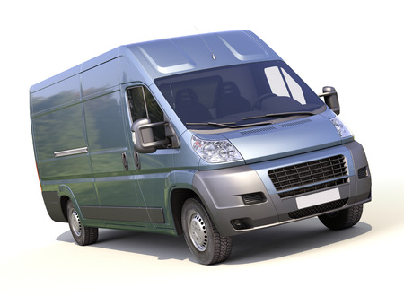 Blue commercial delivery van on a white の写真素材