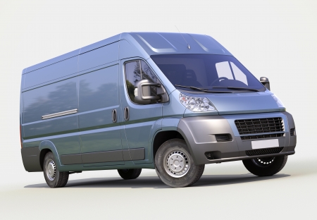 Blue commercial delivery van on a gray backgroundの写真素材