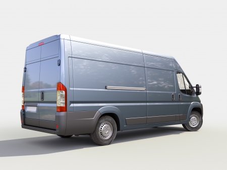Blue commercial delivery van on a gray の写真素材