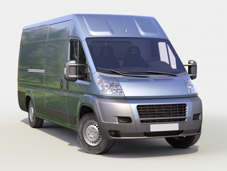 Blue commercial delivery van on a gray の写真素材