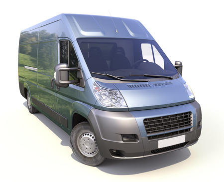 Blue commercial delivery van on a white の写真素材