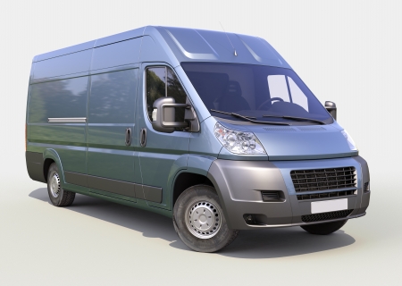 Blue commercial delivery van on a gray の写真素材