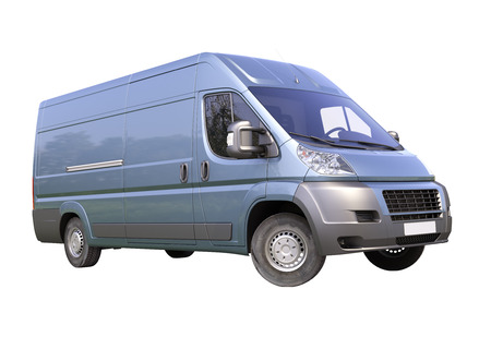 Blue commercial delivery van isolated on a white backgroundの写真素材