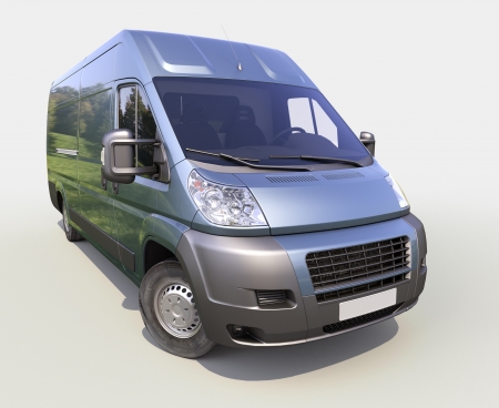 Blue commercial delivery van on a gray backgroundの写真素材
