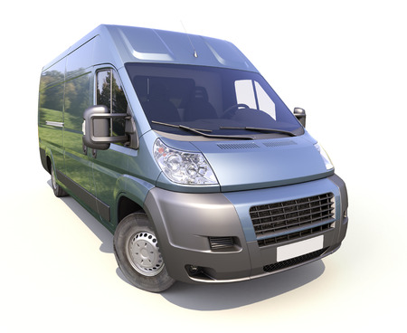 Blue commercial delivery van on a white backgroundの写真素材