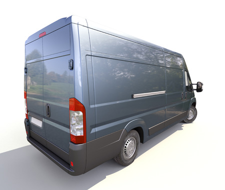 Blue commercial delivery van on a white の写真素材