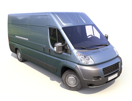 Blue commercial delivery van on a white の写真素材
