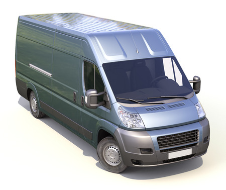 Blue commercial delivery van on a white の写真素材