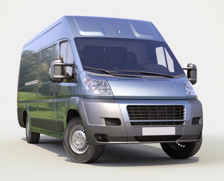 Blue commercial delivery van on a gray の写真素材
