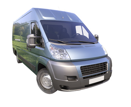 Blue commercial delivery van isolated on a white の写真素材