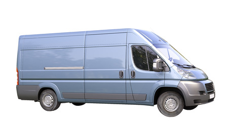 Blue commercial delivery van isolated on a white の写真素材