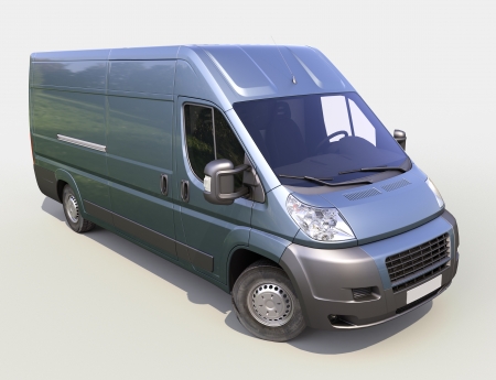 Blue commercial delivery van on a gray の写真素材