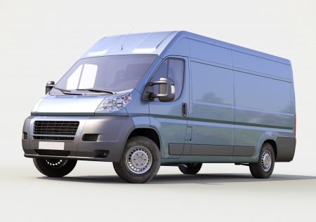 Blue commercial delivery van on a gray の写真素材