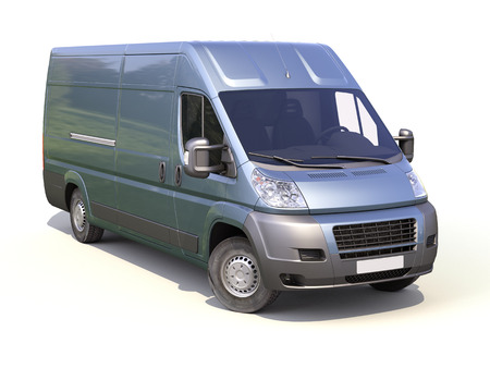 Blue commercial delivery van on a white の写真素材