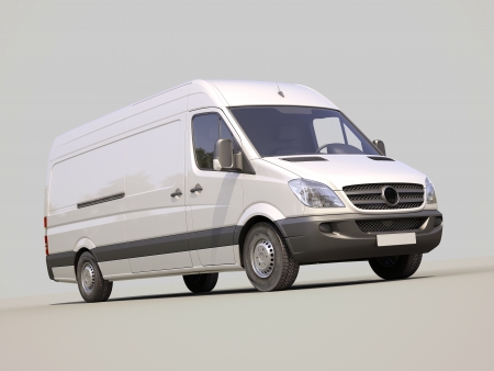 Modern commercial van on a gray backgroundの写真素材