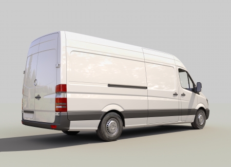Modern commercial van on a gray backgroundの写真素材