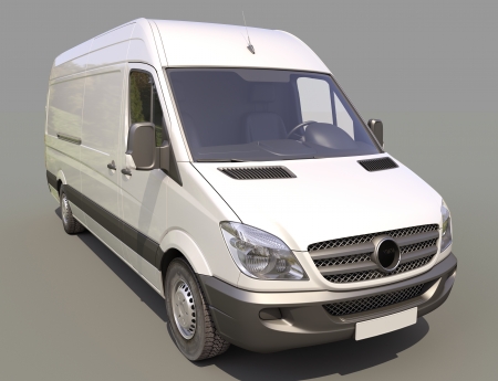 Modern commercial van on a gray backgroundの写真素材
