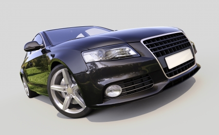 Modern luxury car on a gray backgroundの写真素材