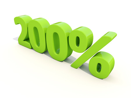 Two hundred percent. 200% percentage rate icon. 3D illustration.の写真素材