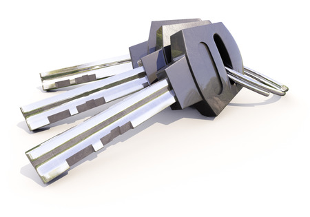 Bunch of house keys on white backgroundの写真素材