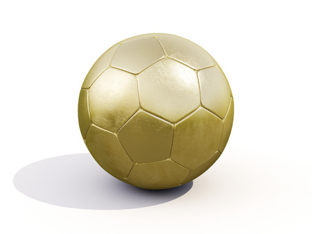 Golden soccer ball on white backgroundの写真素材