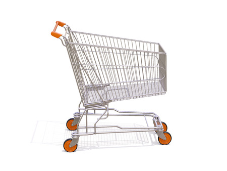 Empty shopping cart isolated on white backgroundの写真素材