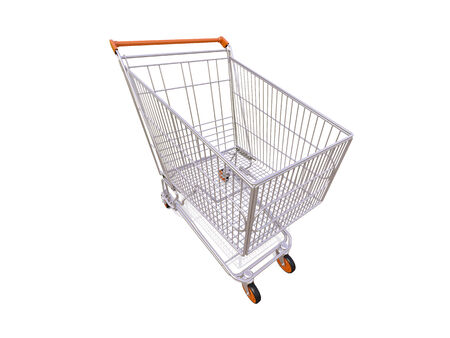 Empty shopping cart isolated on white backgroundの写真素材