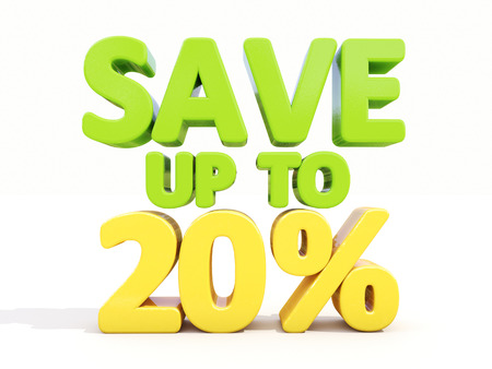 The phrase Save up to 20% on Ð° white backgroundの写真素材