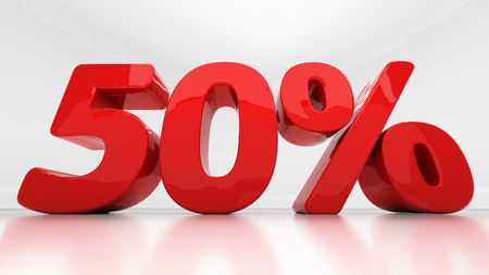 Fifty percent off. Discount 50. 
Percentage. 3D illustrationの写真素材