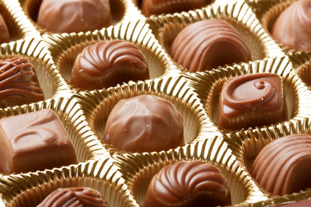 Chocolate sweets in box close upの写真素材