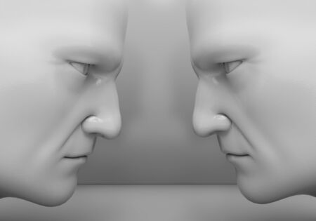The two men confront each other