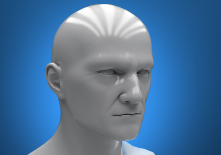 The man's head close-up on a blue backgroundの写真素材