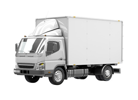 3d courier service delivery truck icon with blank sides ready for custom text and logosの写真素材