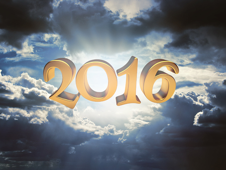 2016 on background of dark clouds before a thunderstormの写真素材