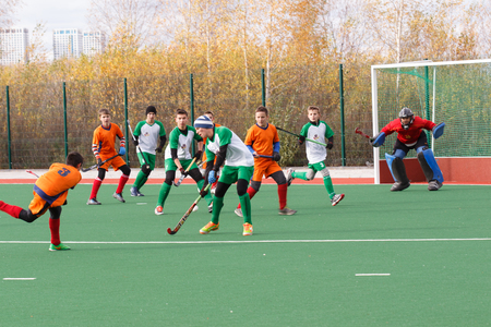Russian youth championship 2015 field hockey. October 5, 2015. Team of Ekaterinburg vs team of Rostov regionのeditorial素材